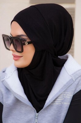 Siyah Spor Bone Hijab - Thumbnail